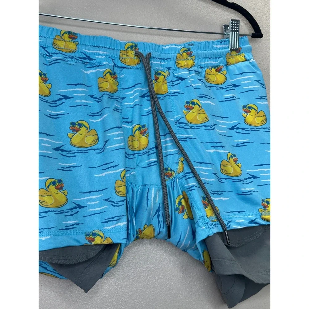 Birdie Bound‎ Men's Swim Trunks Size S P Ch Gray Elastic Waist Drawstring Ducks